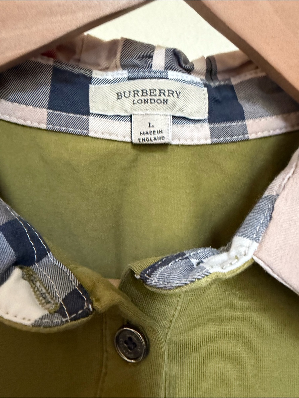 Burberry Olive Green Short Sleeve Polo with Signature Check Collar - Picture 5 of 6